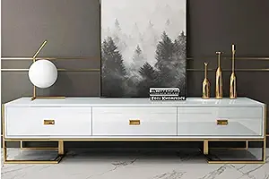 Tempered glass surface 3 drawers stainless steel frame TV stand - Image 5