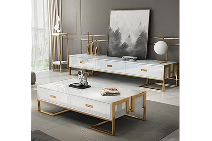 Tempered glass surface 3 drawers stainless steel frame TV stand - Image 4