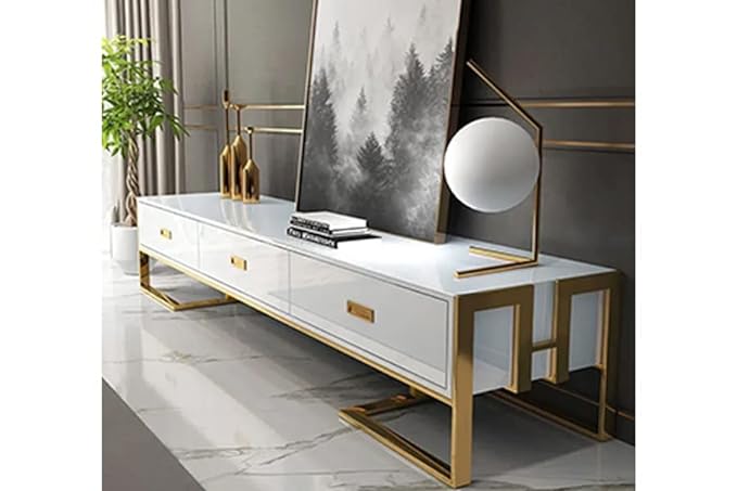 Tempered glass surface 3 drawers stainless steel frame TV stand - Image 3