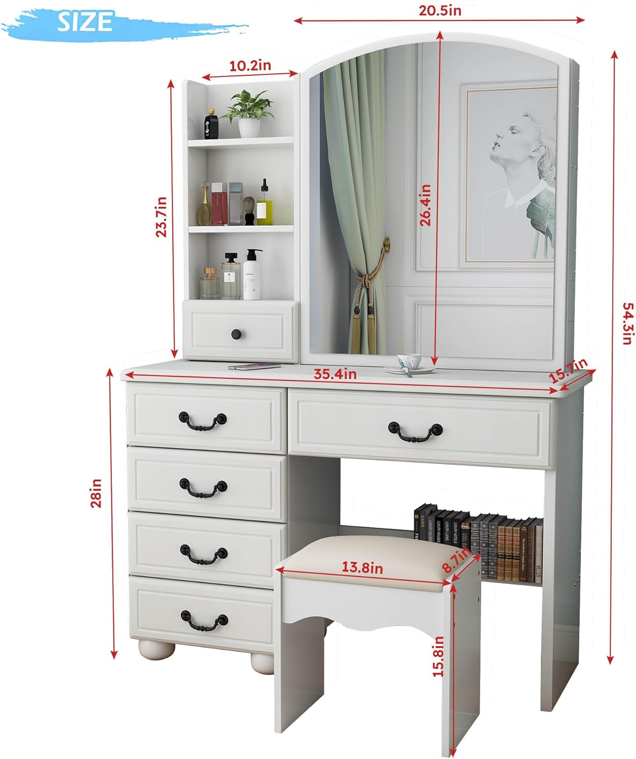 Makeup Vanity with Mirror and Lights - Image 4