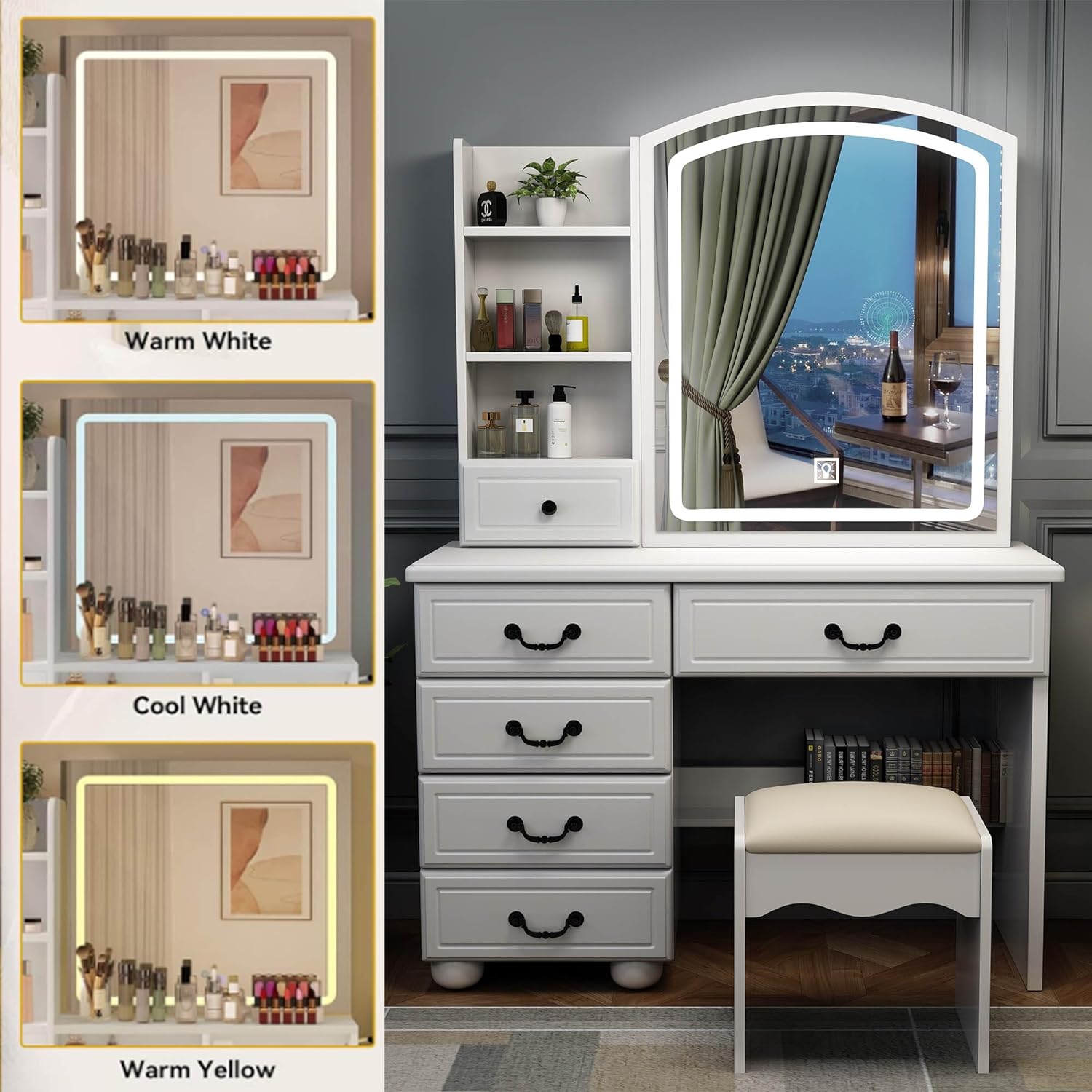 Makeup Vanity with Mirror and Lights - Image 3
