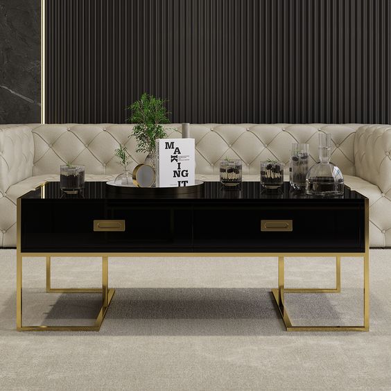 Modern Coffee Table with gold frame - Image 3